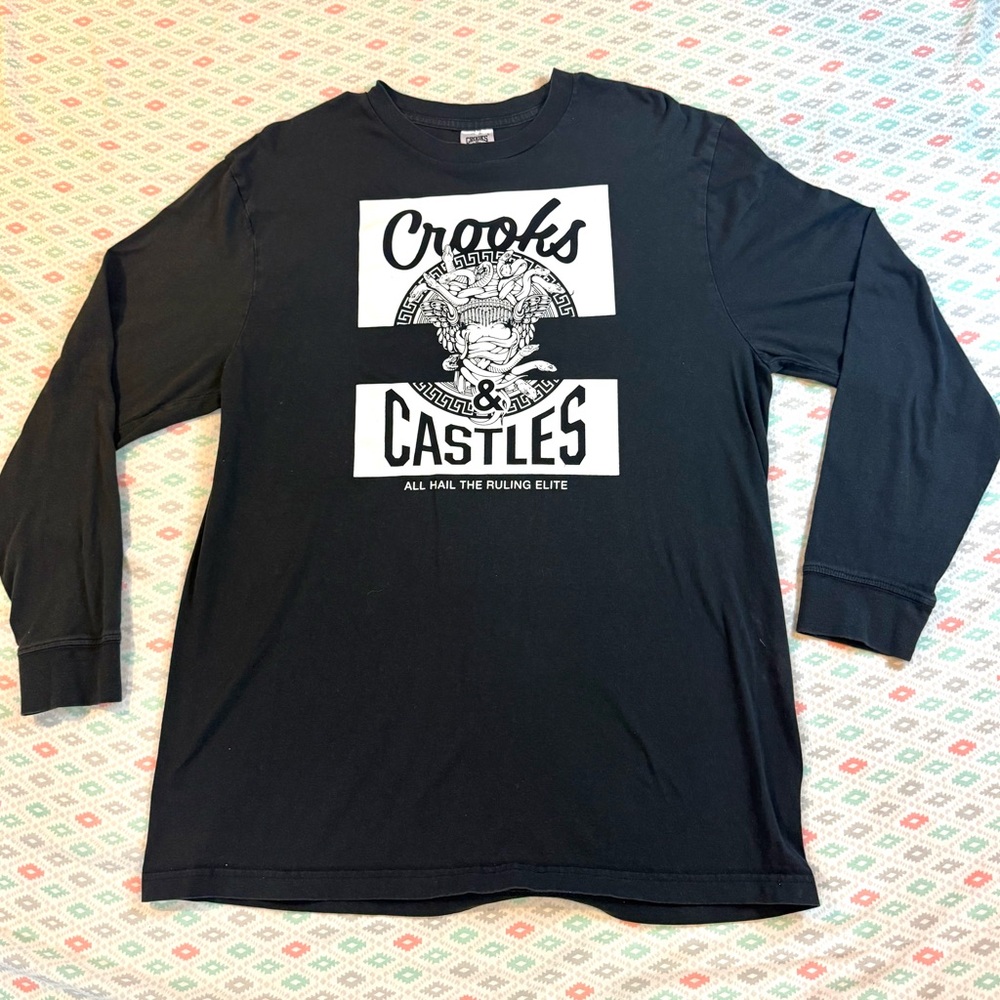 CROOKS & CASTLES MEDUSA GRAPHIC LONG SLEEVE SHIRT BLACK SIZE LARGE